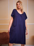 Summer Plus Yard Lady Pyjamas Cotton Short Sleeves Loose Round-Neck Pocket Home Dress Long Dress Pyjamas Woman