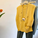 Special Counter Withdraws The Ribbon Design Embroidered Flower Vest 2025 New Shirt Folded Knitted Vest