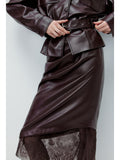 Temperament Sexy Lace Splicing Leather Skirt Design French Fashion Half-Body Hip Skirt