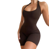 2025 Fashion Show Back Summer Women's Solid Color Hanging Neck Repair Jumpsuit Trousers Tight