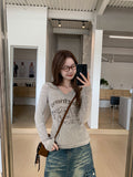 Korean Pure Desire V-Neck Collar Collar Collar Collared Collared Knitted Knitted Shirt 2026 Spring And Autumn Embroidery Repair Slime Inside Cloth