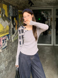 Korean Slanted Shoulder Strap Long-Sleeved T-Shirt Girl Early Autumn Wearing Folds And Folds And Irregular Bottoming Tops
