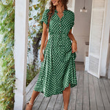 Dili 2025 Spring And Summer Temperament Leisure Holiday Storm Point Print High-Waisted Dress Women's Dress