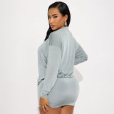 New Fashion Sexy Deep V Long-Sleeved Solid-Colored Bag-In-Bag Dress In Autumn 2025