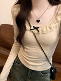 U Collar Collar Collarbone Sexy Bottom T-Shirt Girl Spring And Autumn Pure Lust Lace To Receive Waist Thin Inside Clothes