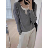 Cicctunable Hem Top Women In The Spring And Autumn To Take Two Pieces Of Spliced Long-Sleeved T-Shirts To Repair The Bottom Knitting Shirt