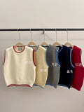 Round Collar Short Korean Gentle Knitted Vest Women 2025 Autumn Design Bump Color Stacked Inside Sweater Vest