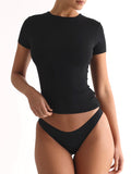 2025 Women's Fashion High-End Feeling Short-Sleeved T-Shirt Y2K Hot Body Sexy Hot Girl Pure Top