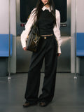 New Thick Twill Smart Wear With Simple Commuter Neutral Style Suit Vest + Gold Buckle Belt Trousers