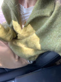 European Goods Old Money Wind Green V Collared Horse Hair Sweater Women Autumn And Winter Lazy High Sense Thick Collar Knitting Top