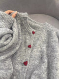 Grey Love Button Sweater Jacket Women's New High-End Sense Loose Collar Knitted Cardigan Top In Autumn