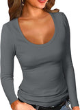 2025 Lady Collar Collar T-Shirt Basic Solid Long-Sleeved Bottom Shirt