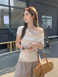 Korean Wearing Lace Lace Splicing Collar Collar Collar Collar Short-Sleeved T-Shirt Women Spring And Summer Pure Temperament Inside The Top