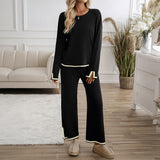 Dili Women's Clothing Set 2025 Temperament Casual Pure Color Knitted Long Sleeve Sweater Pants Set