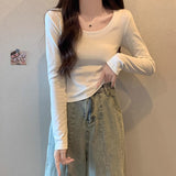 White Shoulder Repair Long-Sleeved T-Shirt Girl Early Autumn New Ocean With Small Short Bottom Top