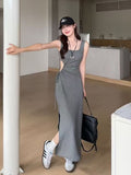 French Hollow Sling Sling Sling Vest Dress Women's Summer Design Feel Sexy Pocketed Ass Long Skirt