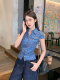 Vintage Check-Dress Short-Sleeved Shirt Women's Summer 2026 New Pocket To Close The Waist Summer Design Repair Body