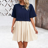Dili Women's Clothing 2025 Spring And Summer Temperament Elegant Short-Sleeved Splicing Dress