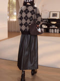 Lazy Wind Loose Knitted Jacket Women's Sweater 2025 Autumn And Winter New Fashion With Leather Skirt Casual