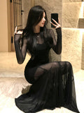 2025 Spring Dress New French Temperament Sister Senior Feeling Evening Dress Famous Black Mesh Yarn Long-Sleeved Dress Woman