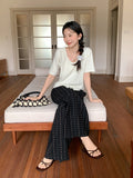 Korean Point Flower Apricot U Collar Shoulder Short-Sleeved T-Shirt 2026 Summer New Loose Thin Lazy Style Chic Top