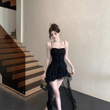 French Super Fairy Pure Lust Lotus Leaf Side Splicing Slinging Dress Female Summer High-Grade Slim Slimming Irregular Skirt