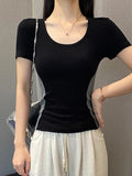 Pure Hot Girl Round Collar Color Short-Sleeved T-Shirt Summer 2025 New Slimming Bottom Shirt Waist Top