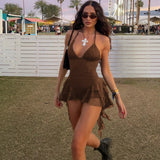 2025 Summer New Sexy Hot Girl With V-Neck Hanging Back Wood Ear With Ribbon