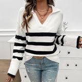 Dili 2025 Autumn/Winter Women's Casual Casual Striped Collared Sweater Tops Women