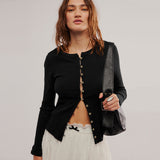 Fashion Hot New Long-Sleeved Round Neck Collar Button Ribs 2025 Women's Autumn And Winter Warm Design Feel Cardigan