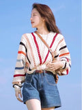 Colored Striped Sweater Women's Autumn And Winter New External Wearing Loose Lazy Hooves Crochet Coat Tide