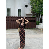 French Retro Lattice Dress Women's Summer New Slimmed Long Mesh A-Word Bag Hip Skirt