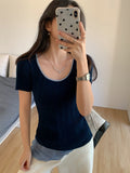 Spice Girls Clammed U-Necked Short-Sleeved Knitted Shirt Women 2026 Spring And Summer New Korean Fashion Beautiful Inside The Top