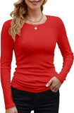 2025 Women's Women's Ribs Cotton Fabric Basic Round Neck Solid Color Long-Sleeved T-Shirt Repair