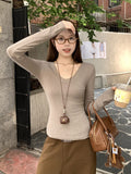 White V-Neck Shoulder Long-Sleeved T-Shirt 2026 Autumn New Bottoming Shirt Inside The Slim Atmosphere Of The Woman
