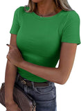 2025 Summer New Fashion Lady Short Sleeve Elastic Collar Ribs T-Shirt Women's Top