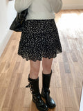 Chic Korean Black Broken Flower Dress Women 2026 Summer New Sweet A Word High Waist Thin Cake Skirt