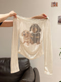 Pure Desire To Oblique Shoulder Lace Long-Sleeved T-Shirt 2026 Early Autumn Folded Waist-To-Bottom Shirt-Word Shoulder
