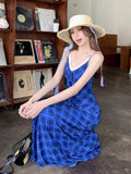 Beautiful Klein Blue Lattice Dress Women's Summer 2026 New Pure Sweet Spicy Wind Throwing Dress