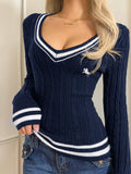 Dili Fashion Simple Style V Lead Long Sleeve Sweater Women's Hair Weaving Women's Dress 2025 Autumn And Winter