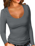 2025 Lady Collar Collar T-Shirt Basic Solid Long-Sleeved Bottom Shirt