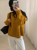 Design Sense Collar Half-Button Pure Color Doll Skirt Sweater Women's Autumn And Winter Loose Temperament Knitted Shirt Thick