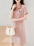 Polo Collar Dress Short-Sleeved Women 2025 Summer New Casual Sports Dress Korean Version Of Loose Medium And Long T-Shirt Dress