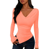 2025 Long-Sleeved Women Early Autumn New Asymmetrical Sexy Slimming Stack Collar Blouse Spring