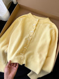 Young Yellow Sweater Women's Spring And Autumn Cardigan Jacket Lazy High-End Unique Knitted Shirt New Top