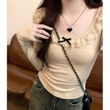 U Collar Collar Collarbone Sexy Bottom T-Shirt Girl Spring And Autumn Pure Lust Lace To Receive Waist Thin Inside Clothes