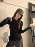 Oatmeal Splicing Colliding Color Round Collar Bottomed Women 2026 Autumn And Winter In The Long-Sleeved T-Shirt With Long-Sleeved T-Shirts