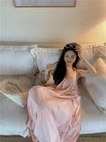 Dew-Back Pink Sling Dress Women's Summer New Seaside Holiday Style Loose Long Dress Beach Dress Temperament Skirt