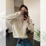 White V-Necked Knitted Jersey Coat Sweater Female Thin Outside With A Small Spring And Autumn Korean Chic Top