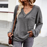 Dili Solid Color Knitted Women 2025 Autumn/Winter V-Neck Long Sleeve Blouse